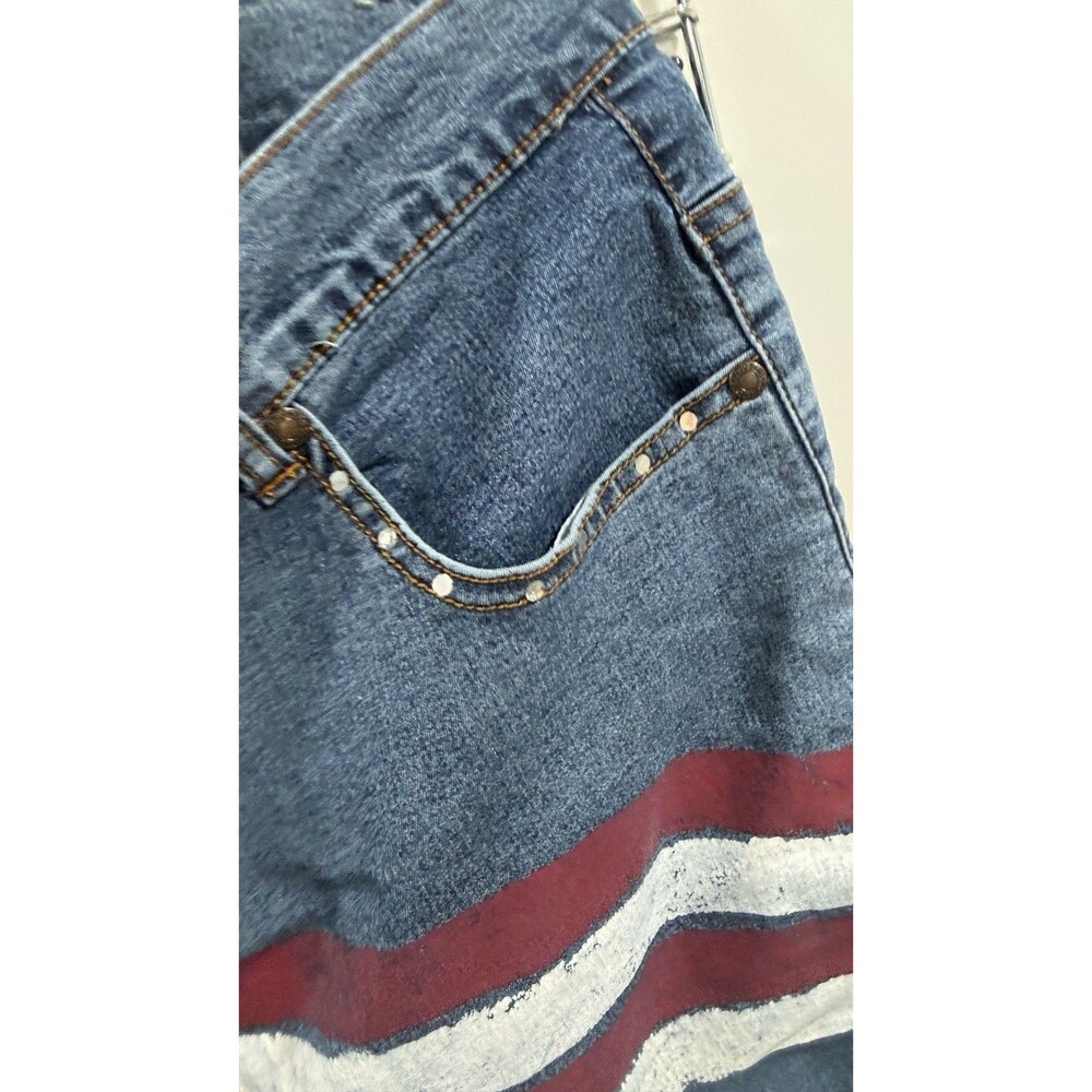 Moto Blue Graphic Jeans Size 17/18 Capris American Flag Womens - Picture 7 of 12